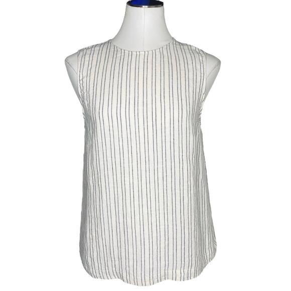 Theory Kreshellan Pinstripe Laced Back Linen Tank - Picture 3 of 10